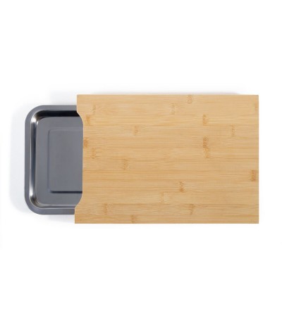 Planche à découper bois avec bac récupérateur inox