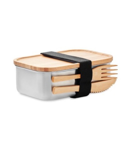 Lunch box 600 ml en acier inoxydable & bambou
