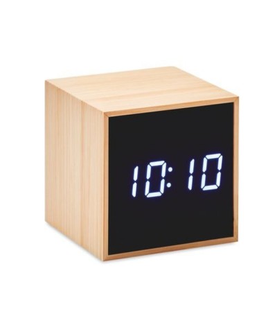 Réveil cube avec boîtier en bambou