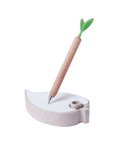 Stylo bois et porte-mémo biosourcé avec notes en papier recyclé