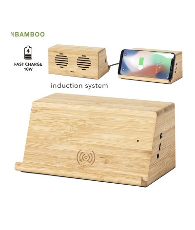 Enceintes et  chargeur sans fil 10W en bambou