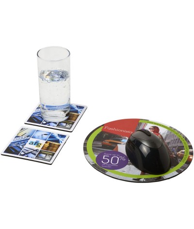 Set tapis de souris et dessous de verre en plastique recyclé